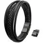 Maerzl Mens Bracelet Leather Magnetic Stainless Steel Clasp Wrap Genuine Leather Braided Bracelet Wrist Cuff Bangle