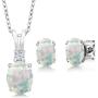 Gem Stone King 2.36 Ct Oval Cabochon White Simulated Opal 925 Sterling Silver Pendant Earrings Set