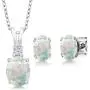 Gem Stone King 2.36 Ct Oval Cabochon White Simulated Opal 925 Sterling Silver Pendant Earrings Set Gem Stone King 2.36 Ct Oval Cabochon White Simulated Opal 925 Sterling Silver Pendant Earrings Set