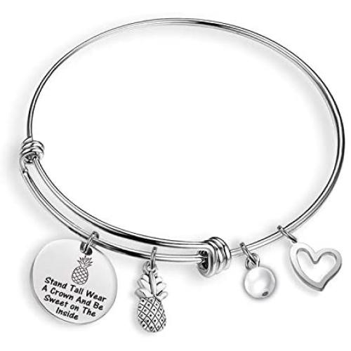 Eigso Pineapple Bracelet Stand Tall Wear a Crown Inspirational Pineapple Themed Jewelry IVF Gifts Tropical Bracelet