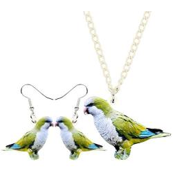 DUOWEI Acrylic Cute Monk Parakeet Parrot Bird Earrings and Necklace Set for Women Teens Girls Drop Dangle Pendant Jewelry Charms Gifts