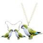 DUOWEI Acrylic Cute Monk Parakeet Parrot Bird Earrings and Necklace Set for Women Teens Girls Drop Dangle Pendant Jewelry Charms Gifts