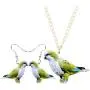 DUOWEI Acrylic Cute Monk Parakeet Parrot Bird Earrings and Necklace Set for Women Teens Girls Drop Dangle Pendant Jewelry Charms Gifts