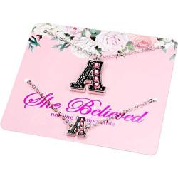 Hicarer 2 Pieces Pink Charm Letters A-Z Pendant Necklace and Bracelet Pendant for Women Girls, Letter Name Jewelry