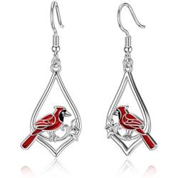 Cardinal Earrings 925 Sterling Silver Cute Red Bird Drop Dangle Earrings Hypoallergenic Jewelry Memorial Gifts for Women Friends