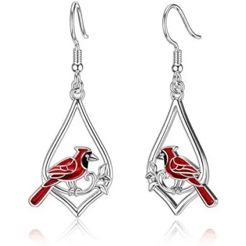 Cardinal Earrings 925 Sterling Silver Cute Red Bird Drop Dangle Earrings Hypoallergenic Jewelry Memorial Gifts for Women Friends Cardinal Earrings 925 Sterling Silver Cute Red Bird Drop Dangle Earrings Hypoallergenic Jewelry Memorial Gifts for Women Friends