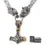 GUNGNEER Thors Hammer Pendant Mixed Gold Color Viking Mjolnir Necklace for Men with Wolf Head Square Chain, 316L Stainless Steel Bonus 2 Rune Beads GUNGNEER Thors Hammer Pendant Mixed Gold Color Viking Mjolnir Necklace for Men with Wolf Head Square Chain, 316L Stainless Steel Bonus 2 Rune Beads