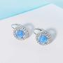 4 Prong Round Birthstone and Created Opal Halo Leverback Earrings For Women or Girls Sterling Silver Dangle Earring