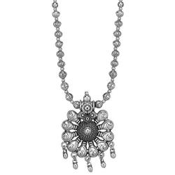 Efulgenz Boho Vintage Antique Ethnic Gypsy Tribal Indian Silver Oxidized Pendant Chain Statement Necklace Jewelry