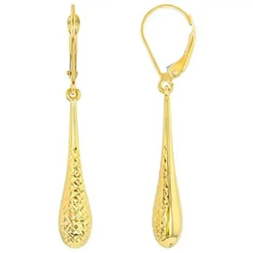 14k Yellow Gold Textured Teardrop Dangle Drop Earrings, 5.5mm 14k Yellow Gold Textured Teardrop Dangle Drop Earrings, 5.5mm