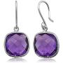 Gem Stone King 925 Sterling Silver Amethyst Dangle Womens Earrings 12.00 Cttw Gemstone Birthstone Cushion Checkerboard Cut