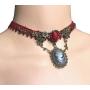 Christmas Vintage Rose Vine Lace Choker Necklace Retro Lace Bracelet Red Crystal Ring for Women Girls Xmas Cosplay Jewelry Set