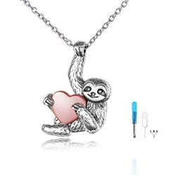 YFN Sloth Necklace Sterling Silver Sloth Cremation Urn Necklaces for Ashes Heart Memory Jewelry Sloth Gifts for Women Men