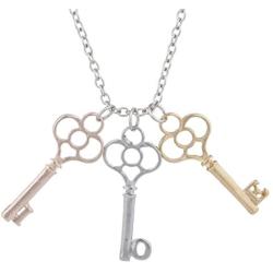 LUX ACCESSORIES Tri Color Tone Key to My Heart Cluster Charm Pendant Necklace