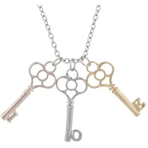 LUX ACCESSORIES Tri Color Tone Key to My Heart Cluster Charm Pendant Necklace LUX ACCESSORIES Tri Color Tone Key to My Heart Cluster Charm Pendant Necklace