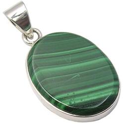 SilverStarJewel 925 Sterling Silver Natural 15 x 20 mm Malachite Pendant 1.2'' Art Gemstone