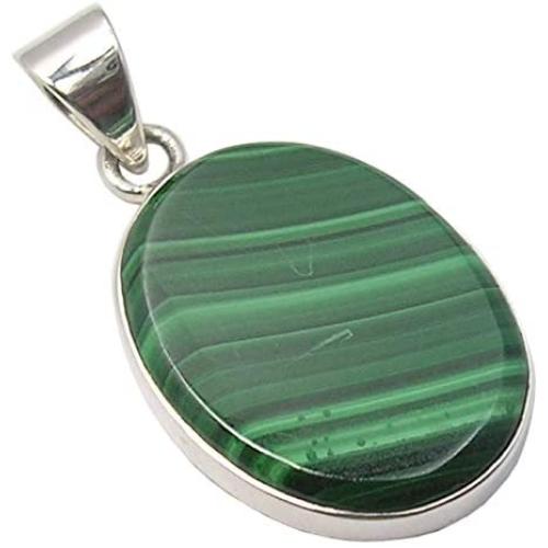 SilverStarJewel 925 Sterling Silver Natural 15 x 20 mm Malachite Pendant 1.2'' Art Gemstone