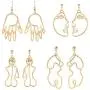 Gold Face Earrings Abstract Design - MOOKOO 4 Pair Hollow Picasso Hand Geometric Statement Earrings for Girls Teens Women Gold Face Earrings Abstract Design - MOOKOO 4 Pair Hollow Picasso Hand Geometric Statement Earrings for Girls Teens Women