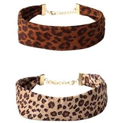 LeopardXL 2-Pack Leopard Print Faux Suede Choker Necklace-30CM