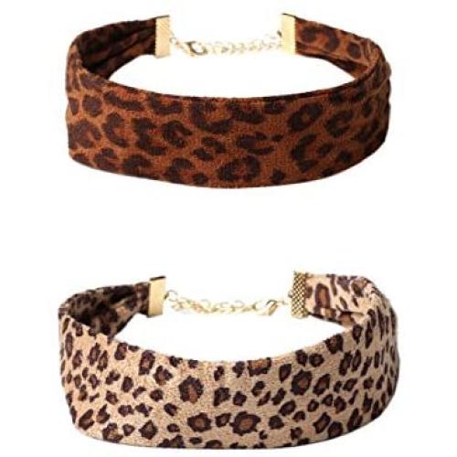 LeopardXL 2-Pack Leopard Print Faux Suede Choker Necklace-30CM