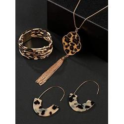 Hicarer 3 Pieces Leopard Bracelets Bohemia Leopard Earrings Necklace for Women Girls (Oval Earring Set)