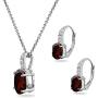 Sterling Silver Genuine or Synthetic Gemstone Oval-Cut Pendant Necklace & Leverback Huggie Earrings Set with CZ Accents