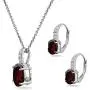 Sterling Silver Genuine or Synthetic Gemstone Oval-Cut Pendant Necklace & Leverback Huggie Earrings Set with CZ Accents Sterling Silver Genuine or Synthetic Gemstone Oval-Cut Pendant Necklace & Leverback Huggie Earrings Set with CZ Accents