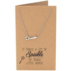 Quan Jewelry Teacher Necklace with Handmade Quote Card, Star Pendant Charm, Gifts for Teachers, Show Your Teacher Appreciation, Stars Sparkle Jewelry, Thank You Gifts for Teachers and Professors