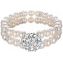BriLove Womens Wedding Bridal Crystal Simulated Pearl Double Row Strand Halo Vintage Stretch Bracelet