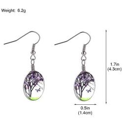 Tree of Life Dried Pressed Real Flowers Teardrop Drop Earrings Glass Hook Earrings（purple）