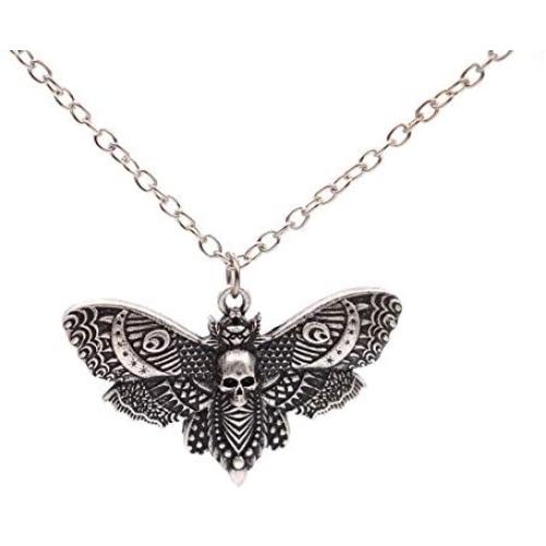 SanLan Big Skull and Dead Moth Head Insect Jewellery Butterfly Pendant Necklace