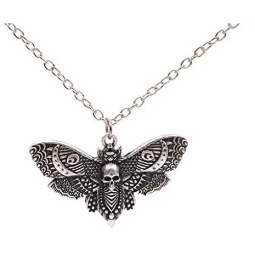 SanLan Big Skull and Dead Moth Head Insect Jewellery Butterfly Pendant Necklace