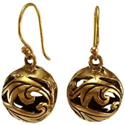 Real Bronze Duo Leaf Filigree Ball Drop Dangle Earrings Fish Hook Bronze Jewelry Gifts