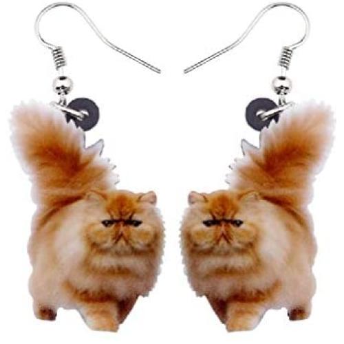 Bonsny Acrylic Fluffy Fatty Cat Kitten Earrings Big Long Dangle Drop Lovely Animal Jewelry For Women Girl Ladies Kids Gifts