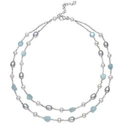 Belacqua Natural Aquamarine & Cultured Freshwater Pearl Layered Station Chain Necklace