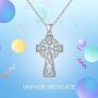 INFUSEU Sterling Silver Celtic Knot Pendant Necklaces for Women Girls Irish Jewelry Cross Tree of Life Trinity Eternity Love, 18 Inch Chain