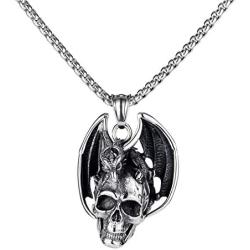 Feilong 22inch Mens Stainless Steel Necklace,Gothic Mens Necklaces & Pendants Dragon and Skull Necklace for Men Birthday Gifts for Men