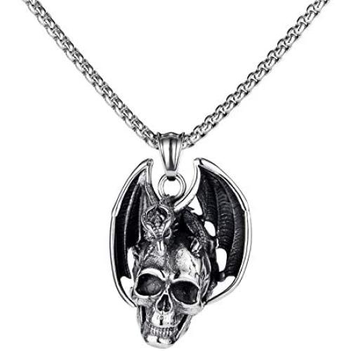 Feilong 22inch Mens Stainless Steel Necklace,Gothic Mens Necklaces & Pendants Dragon and Skull Necklace for Men Birthday Gifts for Men