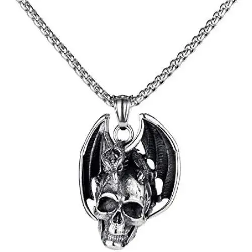 Feilong 22inch Mens Stainless Steel Necklace,Gothic Mens Necklaces & Pendants Dragon and Skull Necklace for Men Birthday Gifts for Men