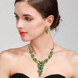 BriLove Womens Wedding Bridal Crystal Leaf Vine Teardrop Hollow Statement Necklace Dangle Earrings Set