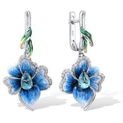 Santuzza Heart Shape Flower Earrings 925 Sterling Silver Exquisite Blue Clover Enamel Earring Fine Jewelry For Women