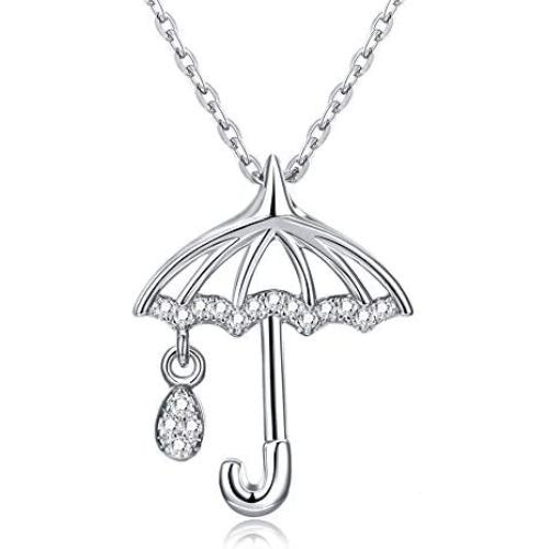 BEAUTY CHARM Womens Sterling Silver Umbrella Pendant Necklace Cubic Zircon Umbrella Necklace