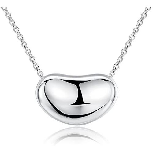 Ashley Jeweller .925 Sterling Silver Bean Charm Necklace Classic Forever