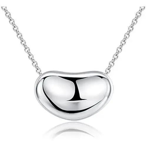 Ashley Jeweller .925 Sterling Silver Bean Charm Necklace Classic Forever