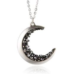LAONATO Crescent Moon and Black CZ Necklace, 25 inches