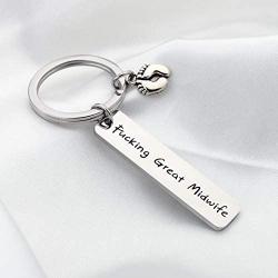 FUSTMW Midwife Gifts Fucking Great Midwife Keychain Nurse Midwife Thank You Gift for Doula with Baby Footprint Charm Midwife Graduation Gifts