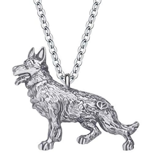 DOWAY Antique Rose Gold/Silver Plated Sweet German Shepherd Necklace Pet Dog Pendant Novelty Metal Jewelry for Women Girls Charm Party Gift