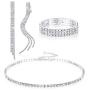 Thunaraz Crystal Choker Necklace and Earring Jewelry Sets for Women Silver Cup Chain Clear Rhinestone Necklace Long Drop Dangle Tassel Clip On Earrings with Rhinestone Stretch Bracelet