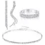 Thunaraz Crystal Choker Necklace and Earring Jewelry Sets for Women Silver Cup Chain Clear Rhinestone Necklace Long Drop Dangle Tassel Clip On Earrings with Rhinestone Stretch Bracelet
