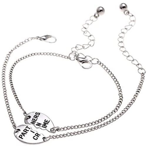 JiangYan-US Best Friends Bracelets Partners in Crime BFF 2 Split Heart Link Bracelet Gift Jewelry